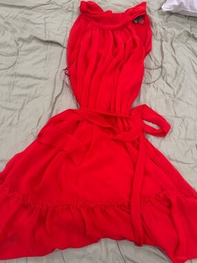 Taylor Red Midi Dress with Tie Waist
